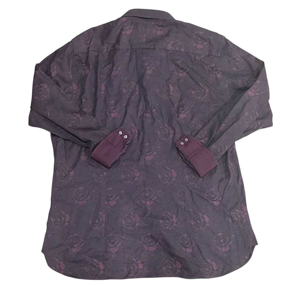 Ted Baker mens Burgundy Floral Rose Print Long Sleeve Dress Shirt Size 17 34/35 - Picture 3 of 5